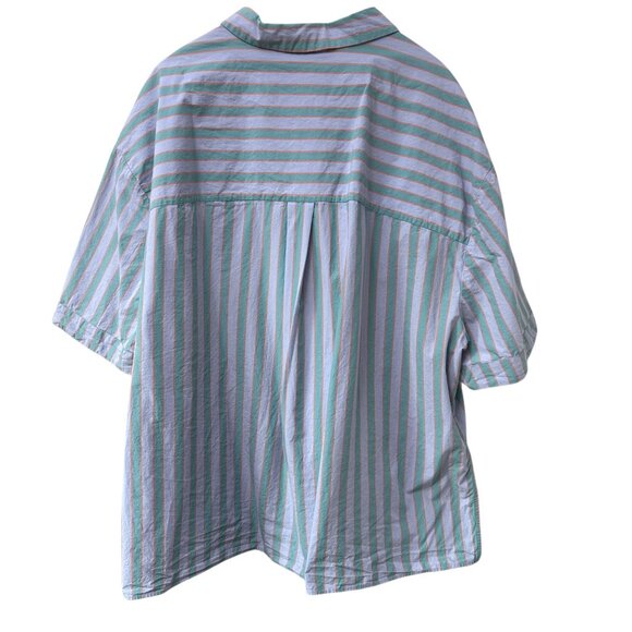 ANTHROPOLOGIE Womens Top Plus Size 2X Boyfriend Striped Shirt Blue Button up - Picture 6 of 11